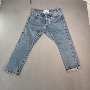 Selvedge Jeans Mens Blue Light Wash Regular Tapered Button Fly Fits 28x24